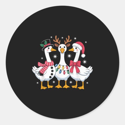 Merry Goosemas Christmas Silly Goose Xmas Lights M Ronde Sticker (Voorkant)