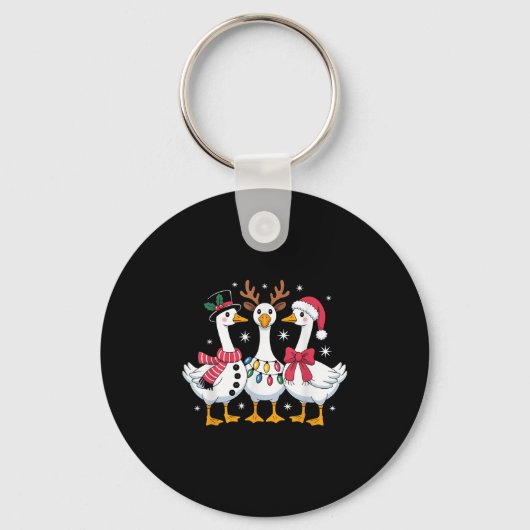 Merry Goosemas Christmas Silly Goose Xmas Lights M Sleutelhanger (Voorkant)
