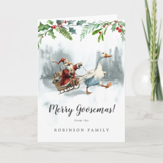 Merry Goosemas Fun Vintage Family Christmas Card Kaart (Voorkant)