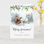 Merry Goosemas Fun Vintage Family Christmas Card Kaart (Gele Bloem)