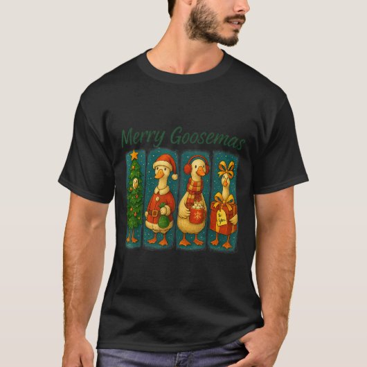 Merry Goosemas Funny Festive Goose Brushstroke Chr T-shirt (Voorkant)