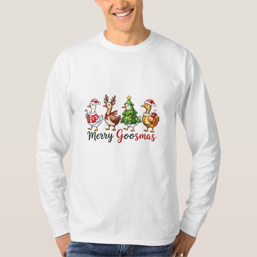 Merry Goosemas Kerstgans met kerstmuts T-shirt (Voorkant)