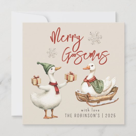 Merry Goosemas | Whimsical Goose Christmas Holiday Feestdagenkaart (Voorkant)