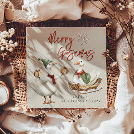 Merry Goosemas | Whimsical Goose Christmas Holiday Feestdagenkaart