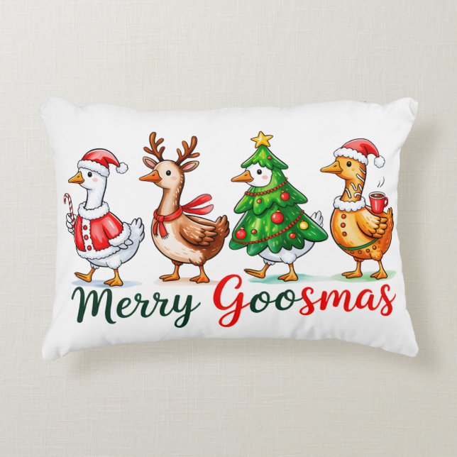 Merry Goosmas Christmas Funny Goose Tri-Blend Shir Accent Kussen (Voorkant)