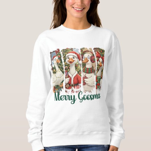 Merry Goosmas Cute Brushstroke Goose Christmas Trui (Voorkant)