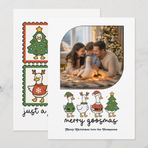 Merry Goosmas Grappige Gans Kerst Foto Feestdagenkaart