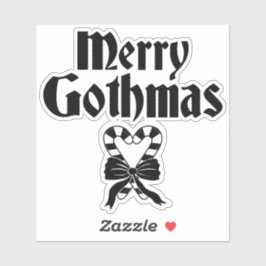 Merry Gothmas Black and White Candy Cane Heart Sticker