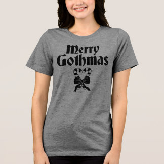 Merry Gothmas Black and White Candy Cane Heart Tri-Blend Shirt