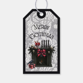 Merry Gothmas Dark Fireplace Gift Tag Cadeaulabel