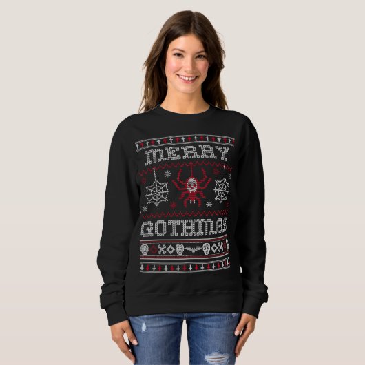 Merry Gothmas Gothic Kerstmis Ugly Sweater Spider  (Voorkant volledig)