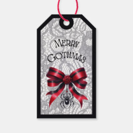 Merry Gothmas Roos Boog Met Spin Geschenklabel Cadeaulabel