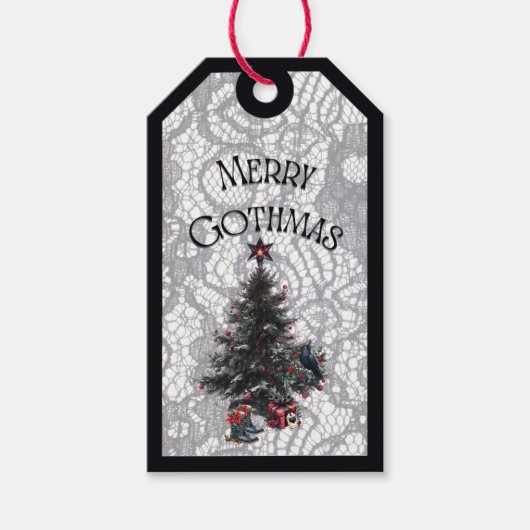 Merry Gothmas Tree With Present Gift Tag Cadeaulabel (Voorkant)
