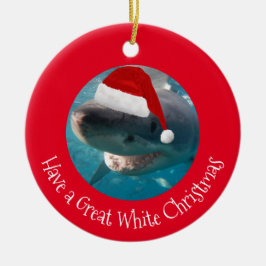 Merry Great White KerstShark Portret Foto Keramisch Ornament
