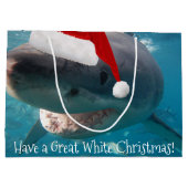 Merry Great White KerstShark Santa Hat Funny Groot Cadeauzakje (Achterkant)