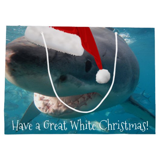 Merry Great White KerstShark Santa Hat Funny Groot Cadeauzakje (Achterkant)