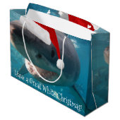 Merry Great White KerstShark Santa Hat Funny Groot Cadeauzakje (Achterkant Gekanteld)