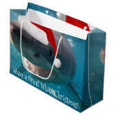 Merry Great White KerstShark Santa Hat Funny Groot Cadeauzakje (Voorkant Gekanteld)