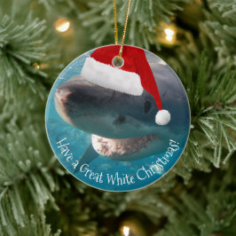 Merry Great White KerstShark Santa Hat Funny Keramisch Ornament