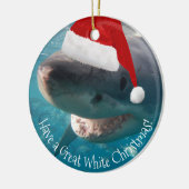 Merry Great White KerstShark Santa Hat Funny Keramisch Ornament (Links)