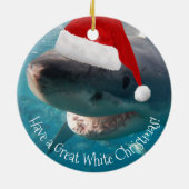 Merry Great White KerstShark Santa Hat Funny Keramisch Ornament (Achterkant)