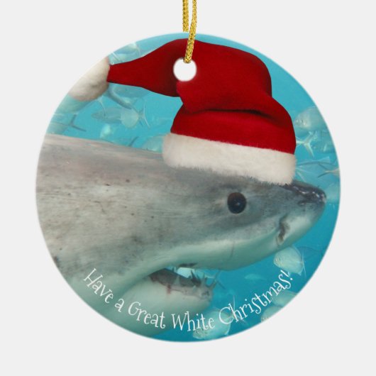 Merry Great White KerstShark Santa Hat Funny Keramisch Ornament (Voorkant)