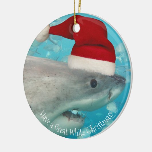Merry Great White KerstShark Santa Hat Funny Keramisch Ornament (Links)