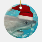 Merry Great White KerstShark Santa Hat Funny Keramisch Ornament (Achterkant)