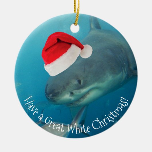 Merry Great White KerstShark Santa Hat Funny Keramisch Ornament (Voorkant)