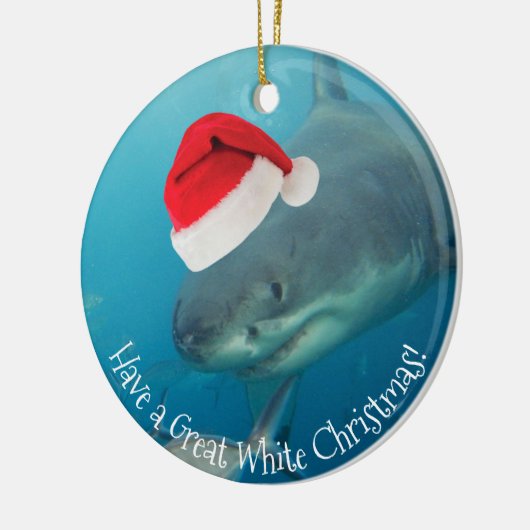 Merry Great White KerstShark Santa Hat Funny Keramisch Ornament (Links)