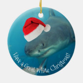 Merry Great White KerstShark Santa Hat Funny Keramisch Ornament (Achterkant)