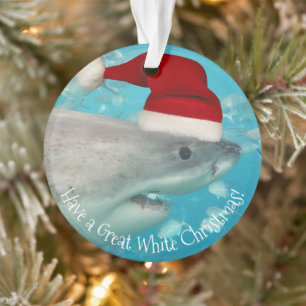 Merry Great White KerstShark Santa Hat Funny Ornament
