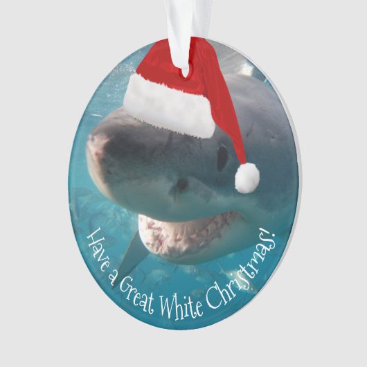 Merry Great White KerstShark Santa Hat Funny Ornament (voorkant)