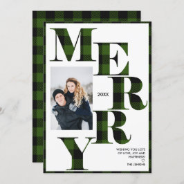 Merry | Green Buffalo Plays Vertical Photo Holiday Kaart