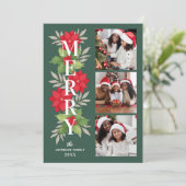 Merry Green KerstFloral 3 Foto Feestdagenkaart (Staand voorkant)