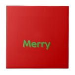 Merry Green Name on Red Tegeltje<br><div class="desc">Merry Green Name on Red Christmas</div>