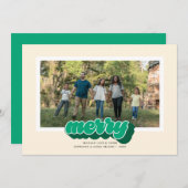 Merry Green Retro Script Christmas Photo Feestdagenkaart (Voorkant / Achterkant)