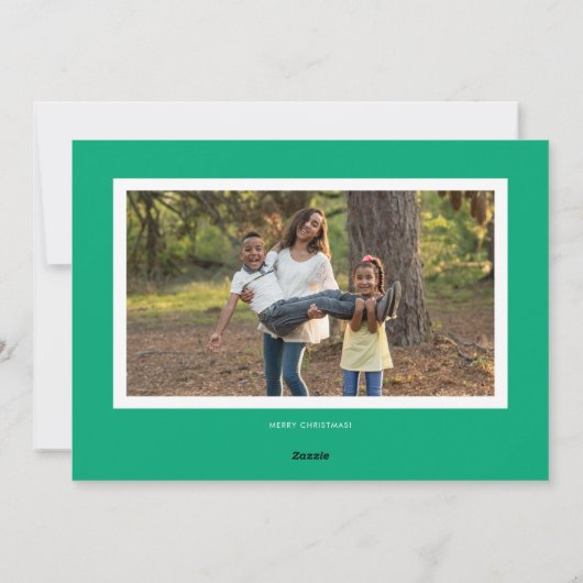 Merry Green Retro Script Christmas Photo Feestdagenkaart (Achterkant)