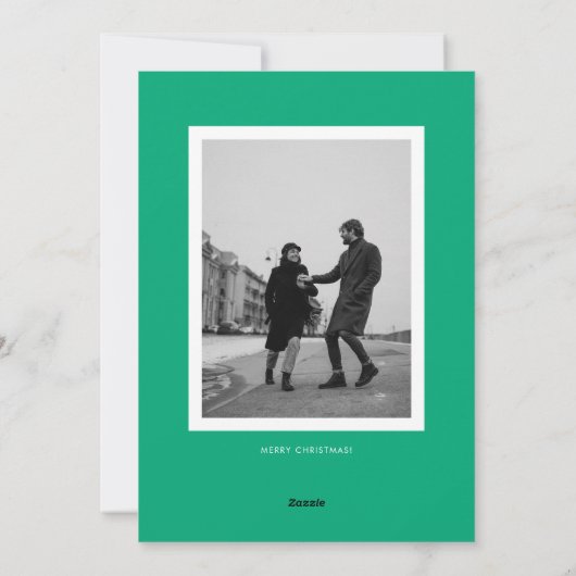 Merry Green Retro Script Kerstfoto Feestdagenkaart (Achterkant)