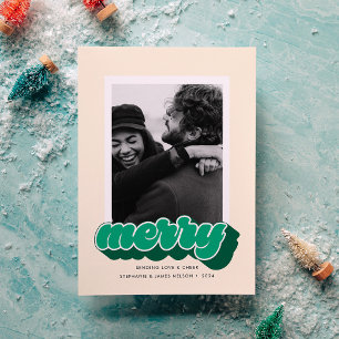 Merry Green Retro Script Kerstfoto Feestdagenkaart