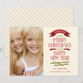 Merry Greetings Red Banner Holiday Fotokaart Feestdagenkaart (Voorkant / Achterkant)