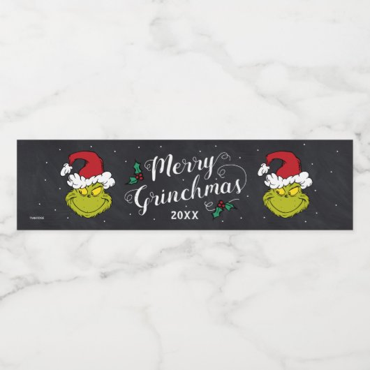 Merry Grinchmas | Grinch Holiday Party Waterfles Etiket (Enkel label)