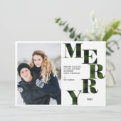 Merry | Groene Buffalo Plaid Photo Holiday Kaart (Staand voorkant)