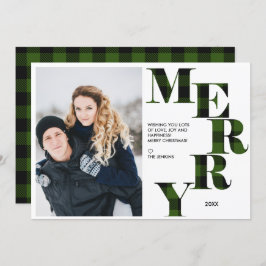 Merry | Groene Buffalo Plaid Photo Holiday Kaart