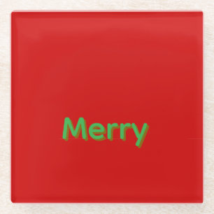 Merry Groene Naam op Rood Glazen Onderzetter
