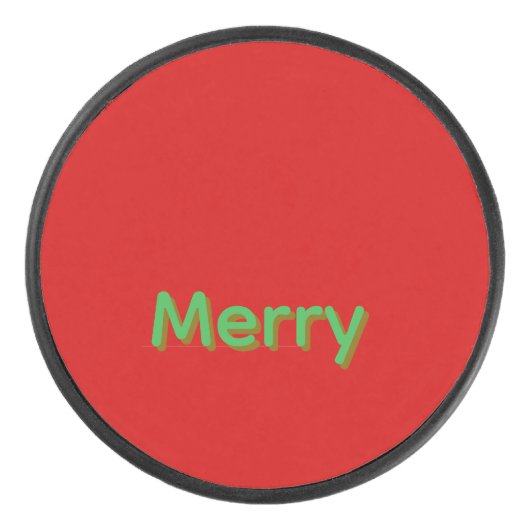 Merry Groene Naam op Rood Hockey Puck (Voorkant)