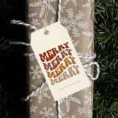 Merry Groovy Wavy Brown Typografie Kerst Cadeaulabel