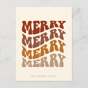 Merry Groovy Wavy Brown Typografie Kerst Feestdagenkaart
