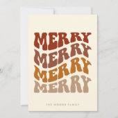 Merry Groovy Wavy Brown Typografie Kerst Feestdagenkaart (Voorkant)