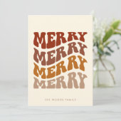 Merry Groovy Wavy Brown Typografie Kerst Feestdagenkaart (Staand voorkant)